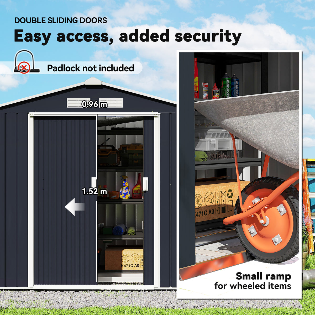 7'x 4'x 6' Garden Tool Shed Metal Storage Shed w/ Foundation Kit, Vents and Double Doors – Dark Grey