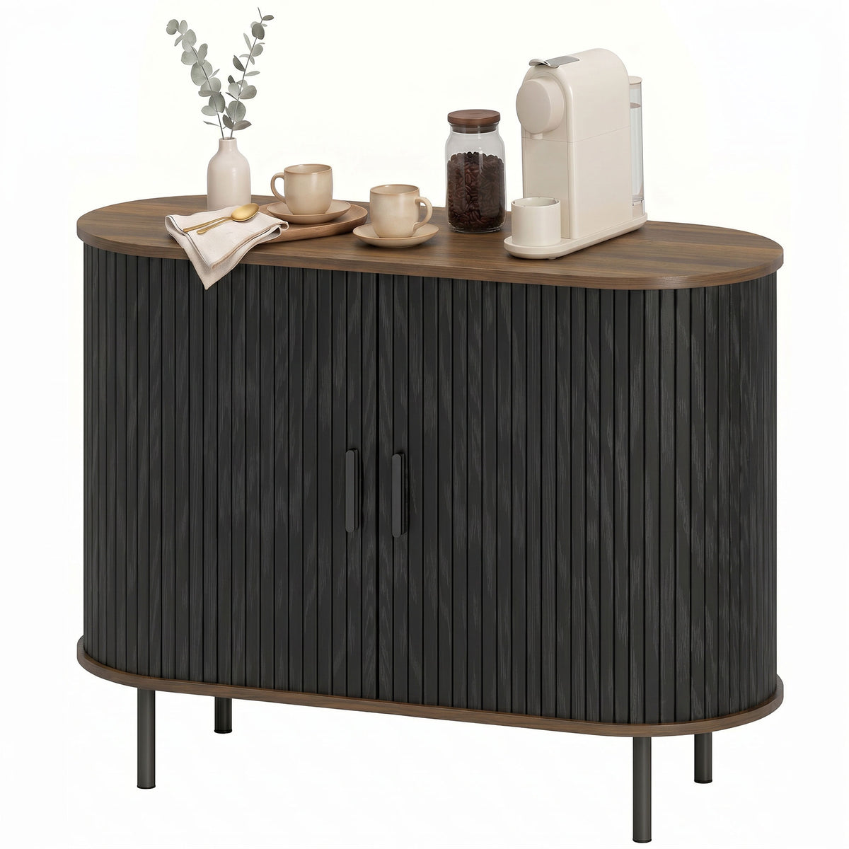 Sideboard Buffet Cabinet with Curved Tambour Doors and Storage – 39"W x 30"H