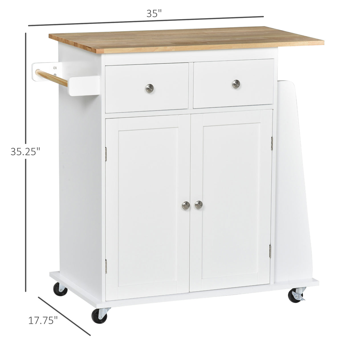 Rolling Kitchen Island Trolley Storage Cart with Rubber Wood Top – 35"W x 35"H