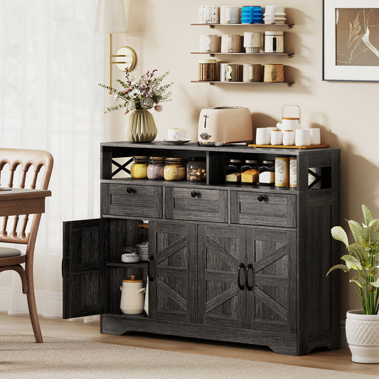 Buffet Cabinet with 4 Barn Doors and 3 Drawers – 47"W x 35"H