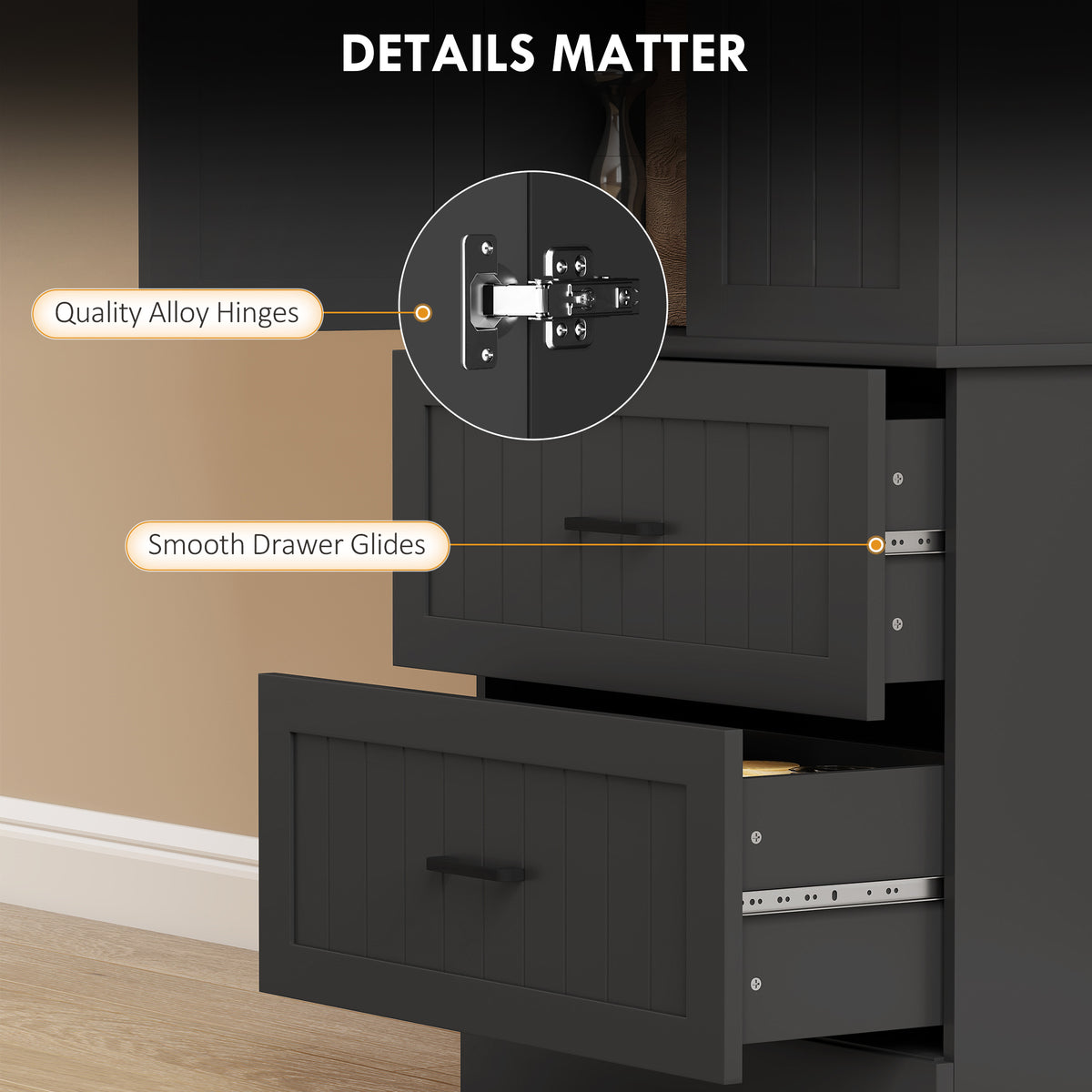 Kitchen Storage Cabinet with Adjustable Shelves and 2 Drawers – 24"W x 67"H