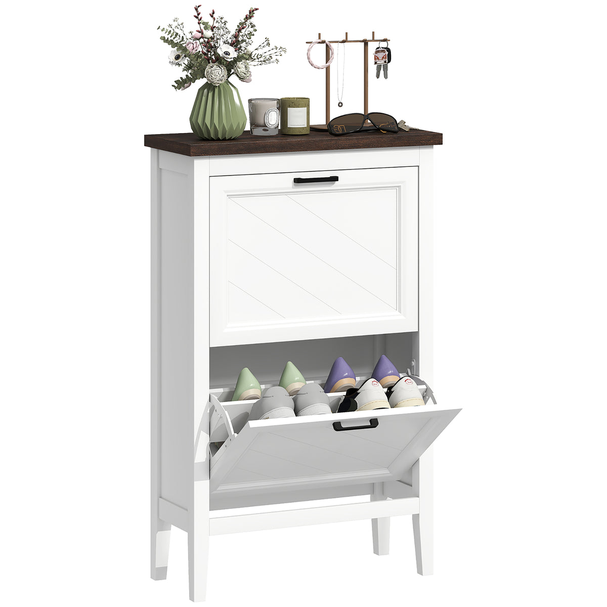 Shoe Cabinet with 2 Flip Drawers – 24"W x 38"H