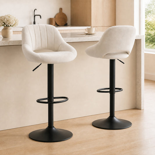 Velvet Swivel Counter Stools with Cutout Back, Set of 2, Cream White
