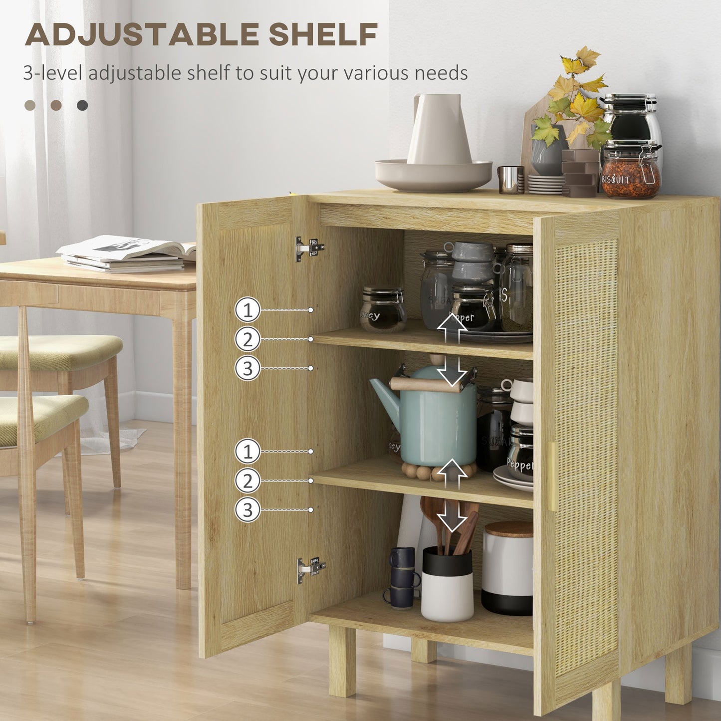 Boho Sideboard Natural with Rattan Doors and Adjustable Shelves