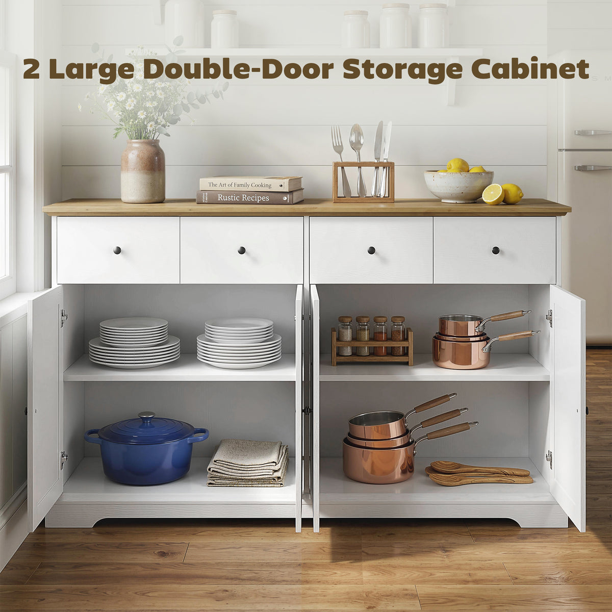 Farmhouse Kitchen Cabinet with Soft-Close Doors – 55"W x 31"H