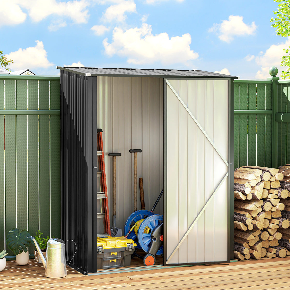 5' x 3' Outdoor Storage Shed, Steel Garden Shed with Single Lockable Door, Tool Storage Shed for Backyard – Black