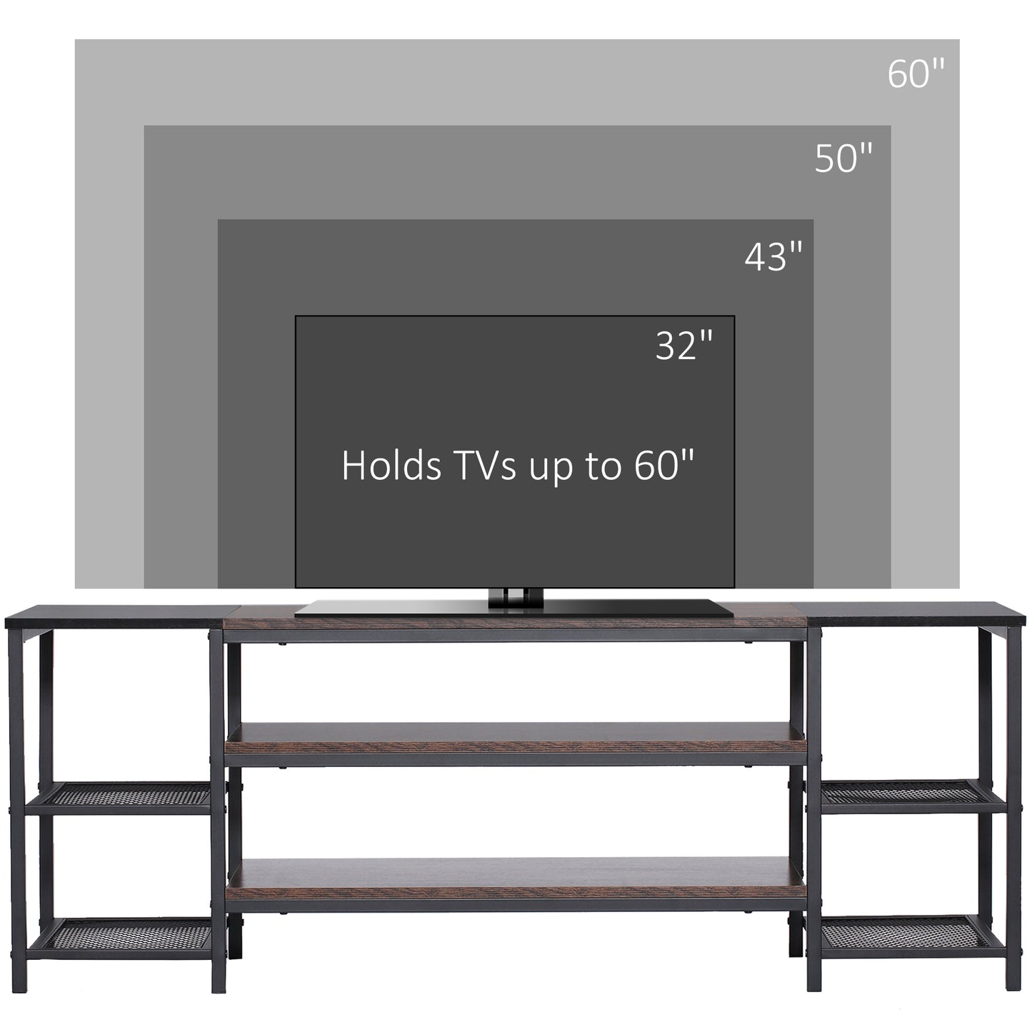 HOMCOM Rustic Industrial TV Stand for 65-inch TVs, Open Storage Console