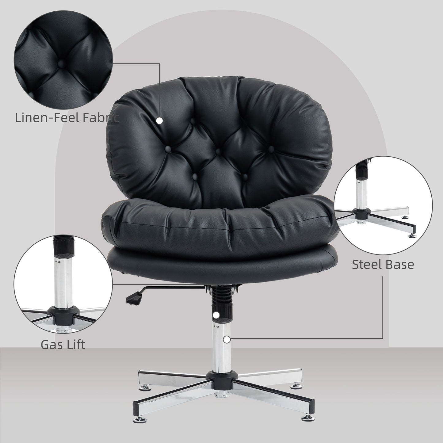HOMCOM Armless Computer Desk Chair, Wide Padded Seat, Adjustable Height, Black Office Task Chair