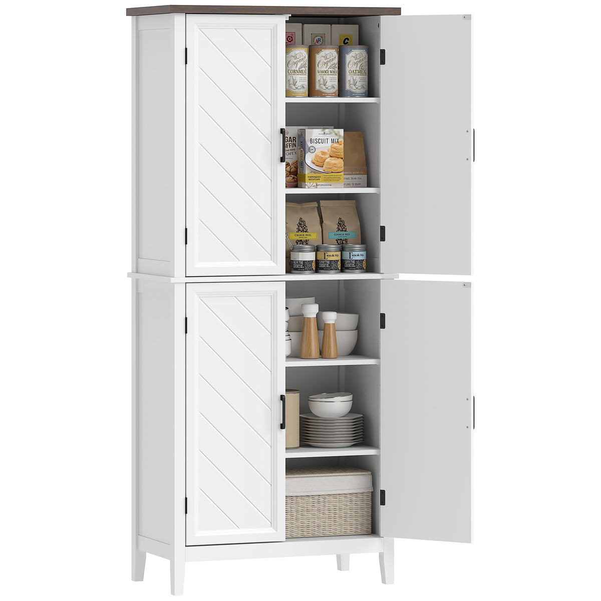Farmhouse Kitchen Pantry with 4 Chevron Doors – 30"W x 70"H