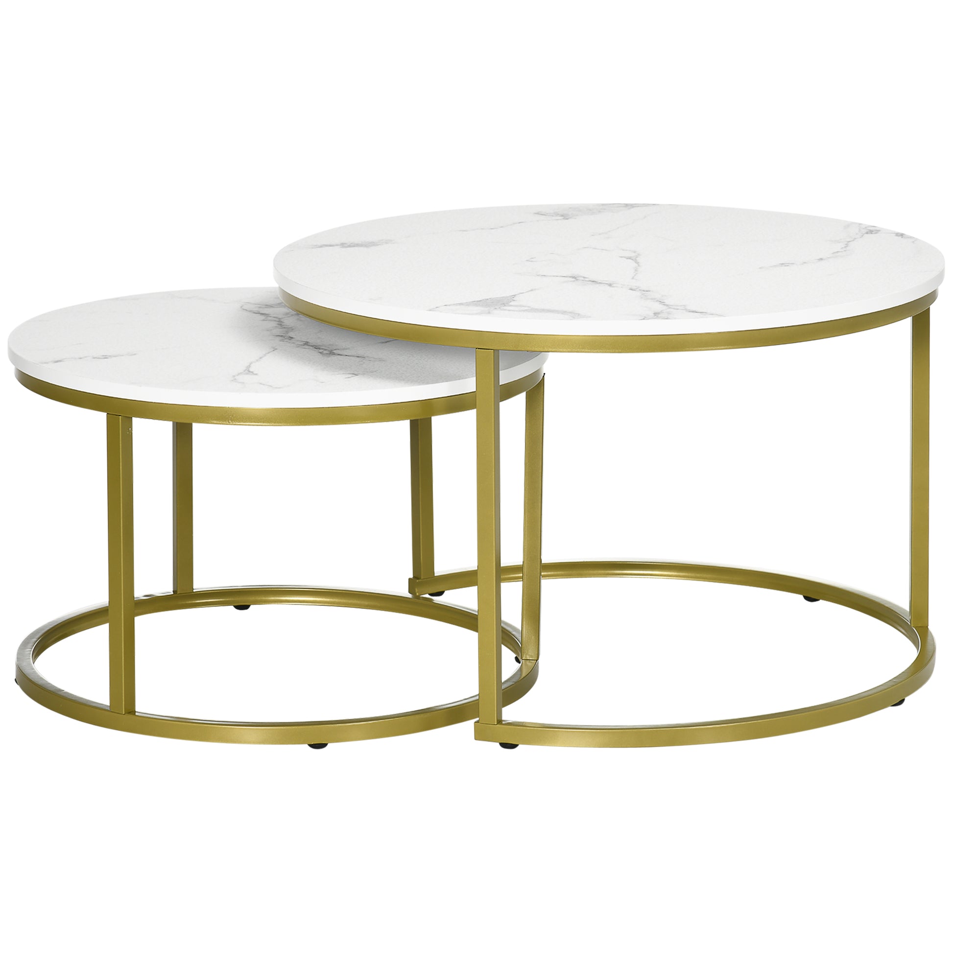 HOMCOM Modern Round Nesting Coffee Tables Set, White Marble Effect Top