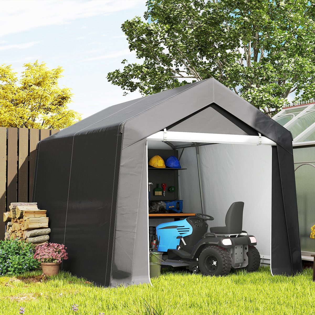 10' x 10' Outdoor Storage Shed Portable Garage with Roll-up Door for Motorcycle, Bike, Garden Tools