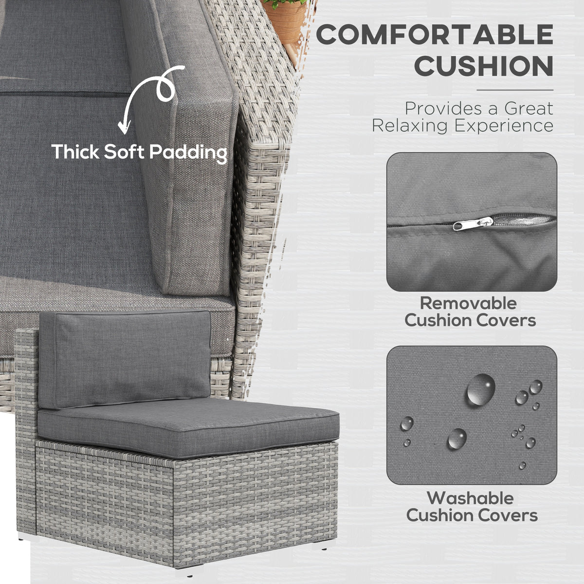 7 Pieces Outdoor Rattan Furniture Set, Patio Wicker Sectional Conversation Sofa Set – Grey