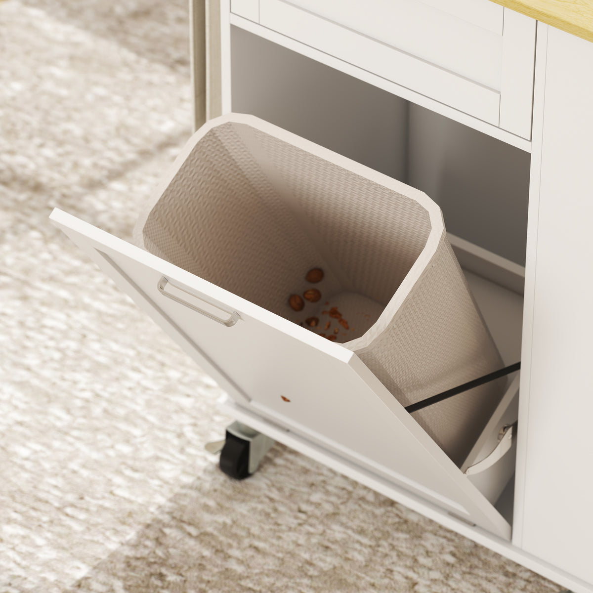 Rolling Kitchen Island with Trash Can Storage – 28"W x 35"H