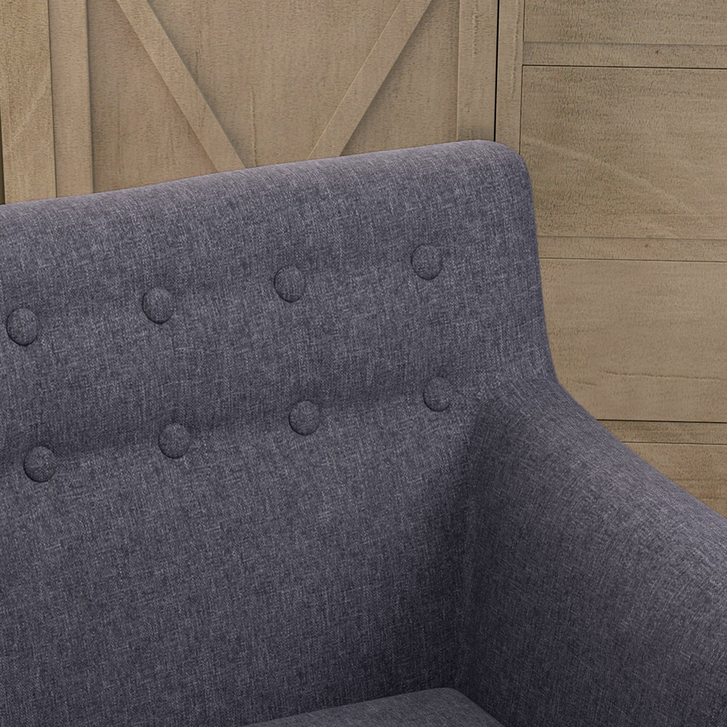 HOMCOM Mid-Century Modern Dark Grey Tufted Linen Accent Arm Chair with Wood Legs