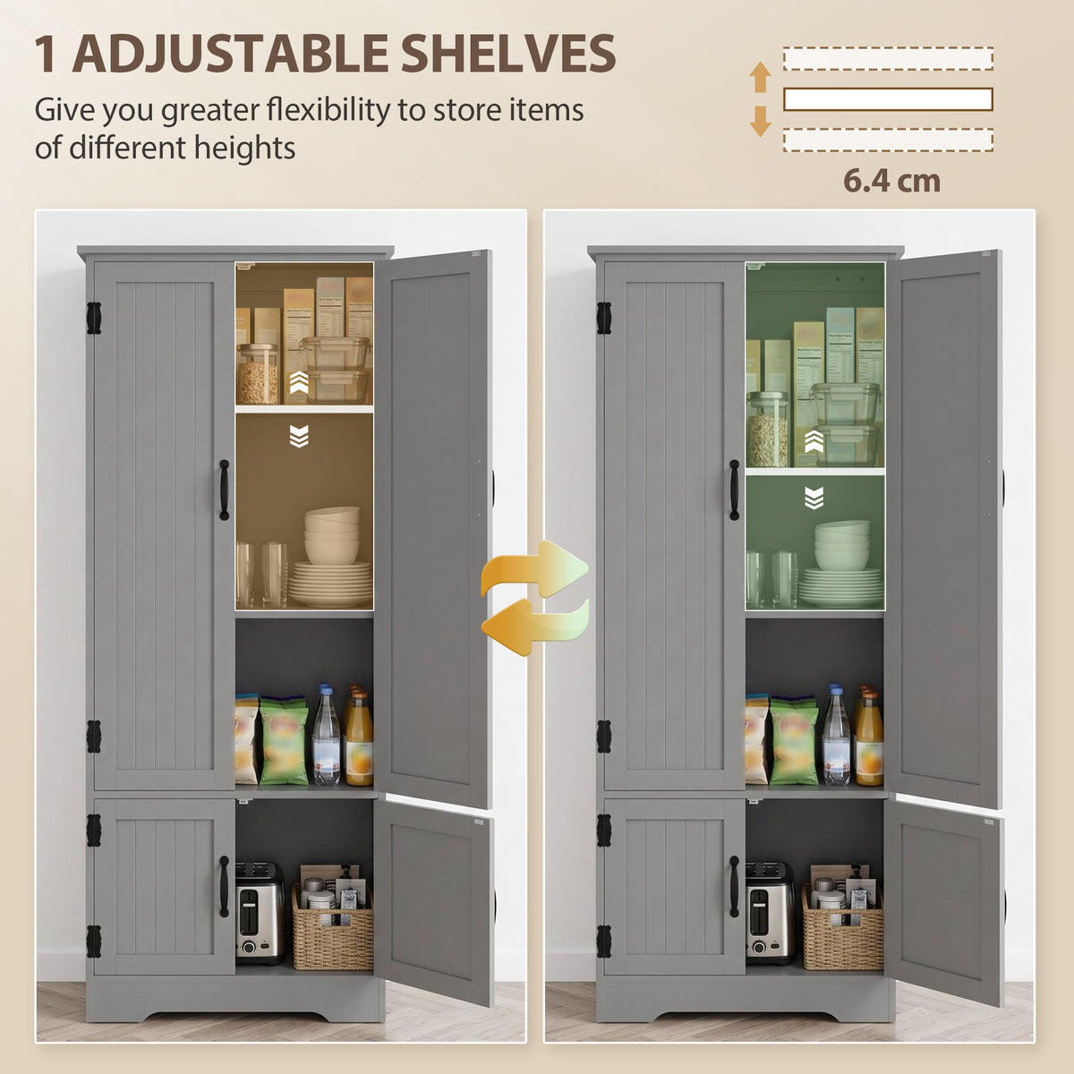 4-Door Pantry Storage Cabinet with Adjustable Shelves – 24"W x 60"H