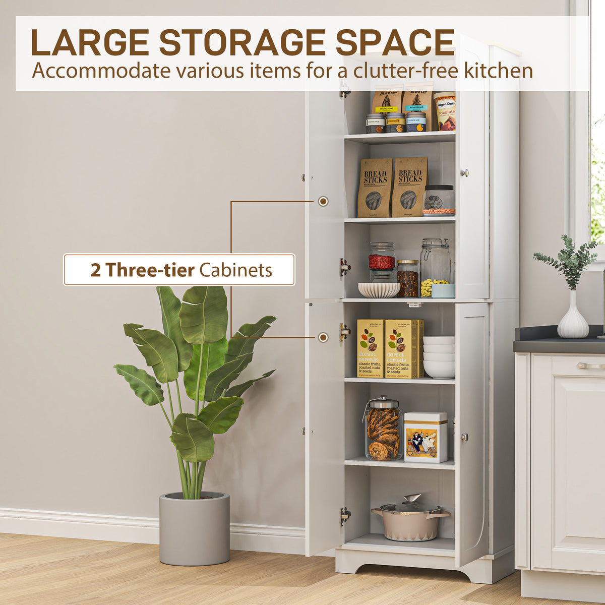 Kitchen Pantry Cabinet with Adjustable Shelves – 24"W x 72"H