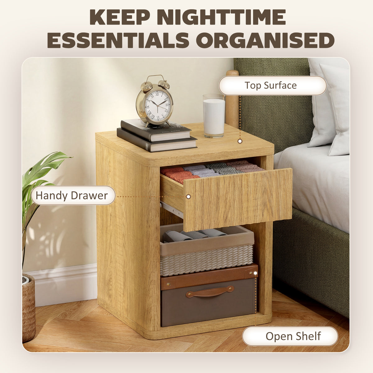 Nightstands with Drawer and Open Shelf, Set of 2 – 16"W x 20"H
