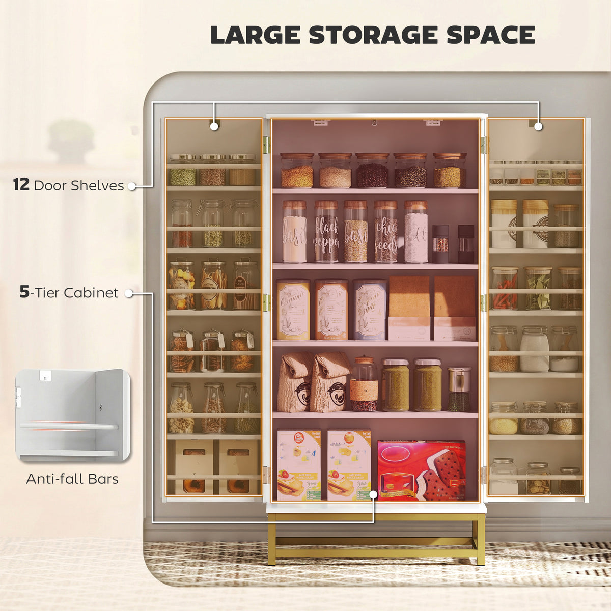Kitchen Pantry Cabinet with 12 Door Shelves and Adjustable Shelves – 23"W x 47"H