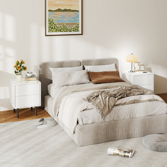 HOMCOM Modern White Nightstand Set of 2 with Push-Open Drawers, Steel Legs