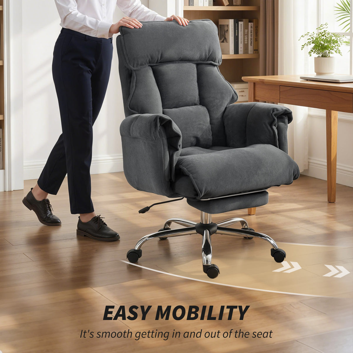 Desk Chair, Computer Office Chair with Footrest, Adjustable Backrest and Headrest, Dark Grey