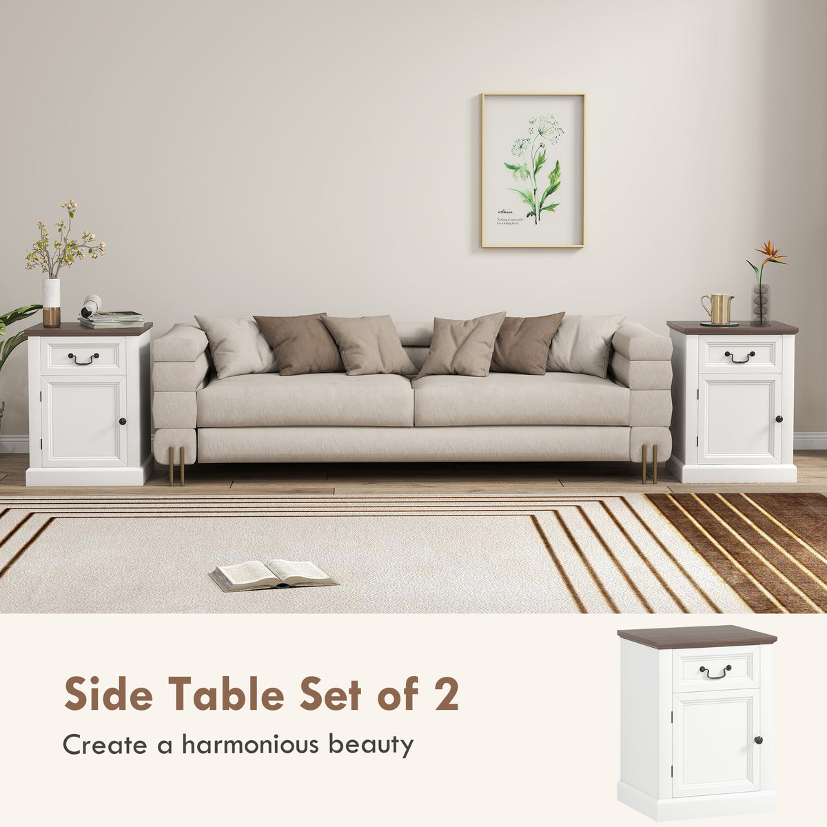 Nightstands with Drawer and Cabinet, Set of 2 – 18"W x 24"H