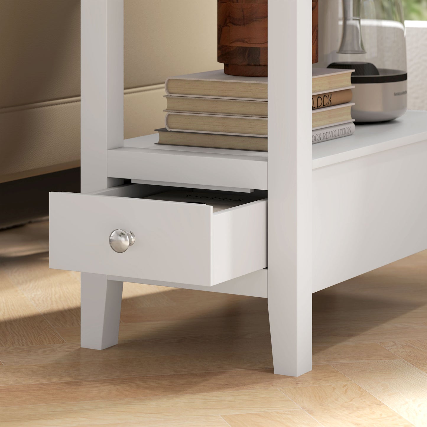 HOMCOM Modern Narrow Side Table with Charging Station USB Ports Storage Drawers