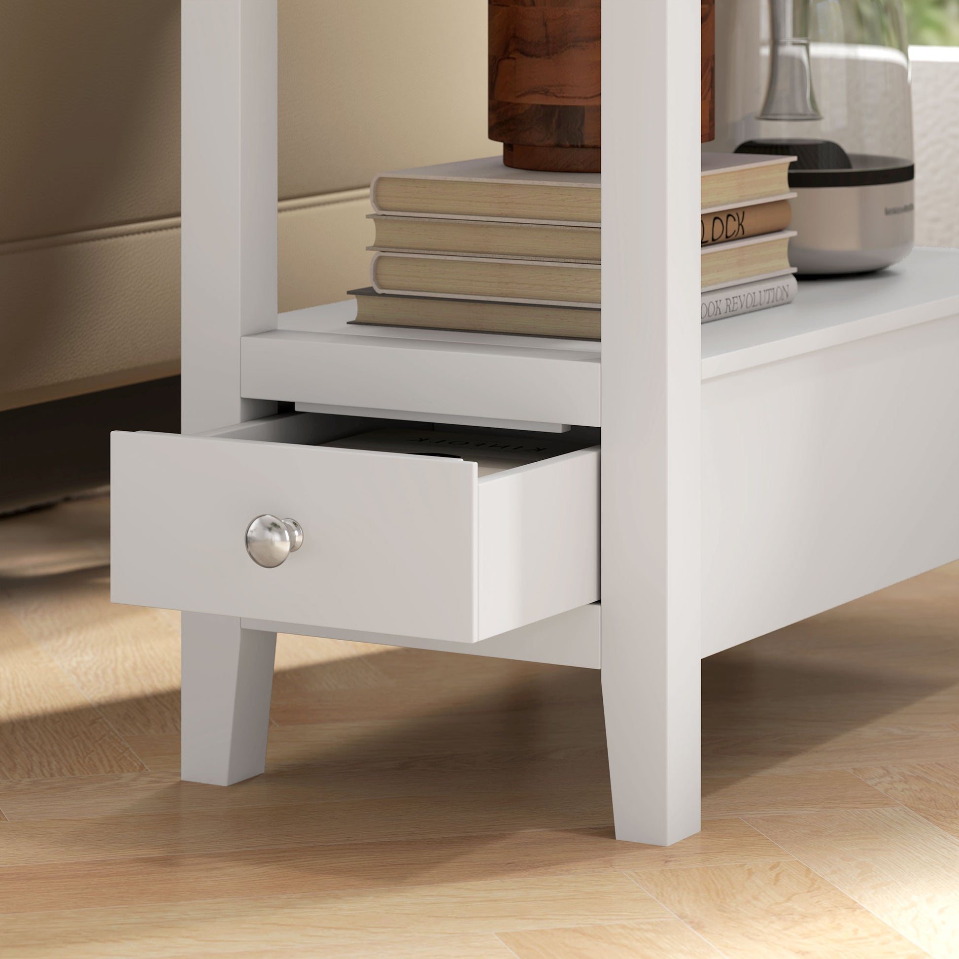 HOMCOM Modern Narrow Side Table with Charging Station USB Ports Storage Drawers