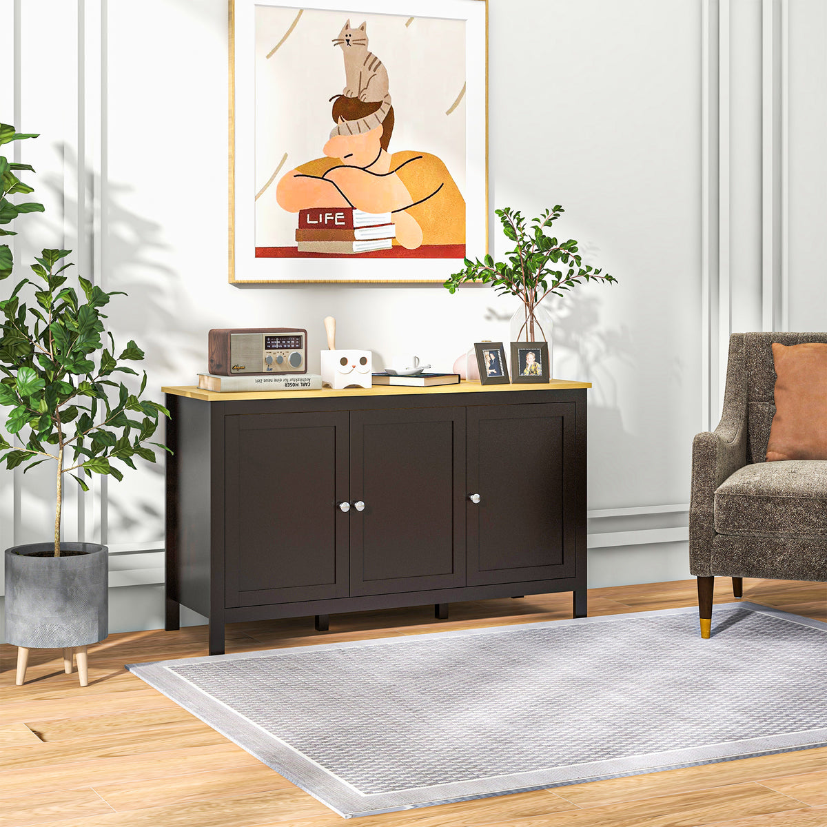 Buffet Cabinet with Doors and Adjustable Shelves – 47"W x 28"H