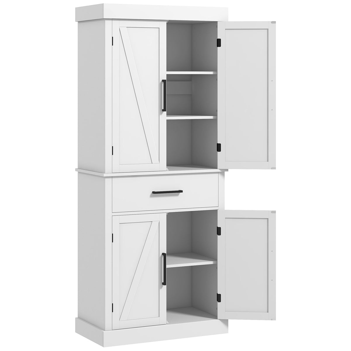 Farmhouse Kitchen Pantry Cabinet with 4 Barn Doors – 30"W x 72"H
