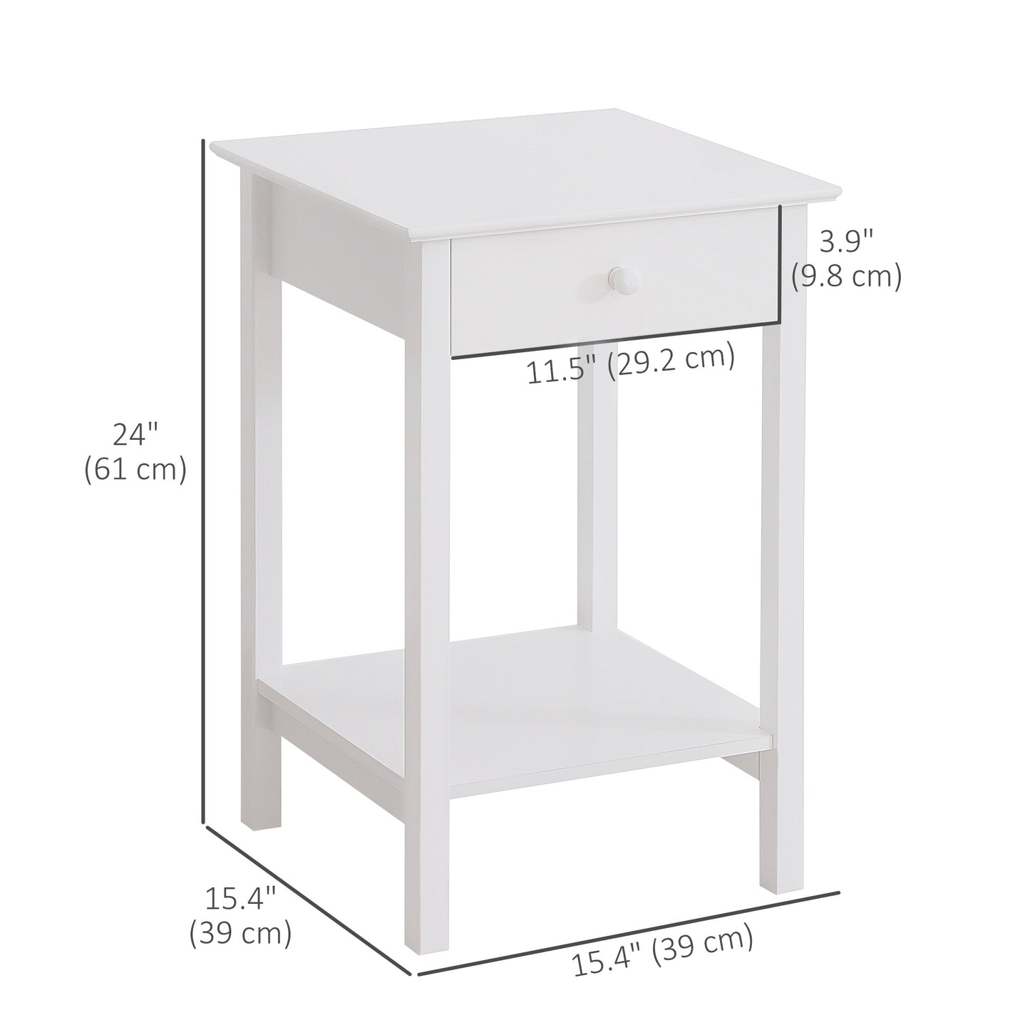 Modern White Bedside Table with Drawer and Storage Shelf - HOMCOM Nightstand