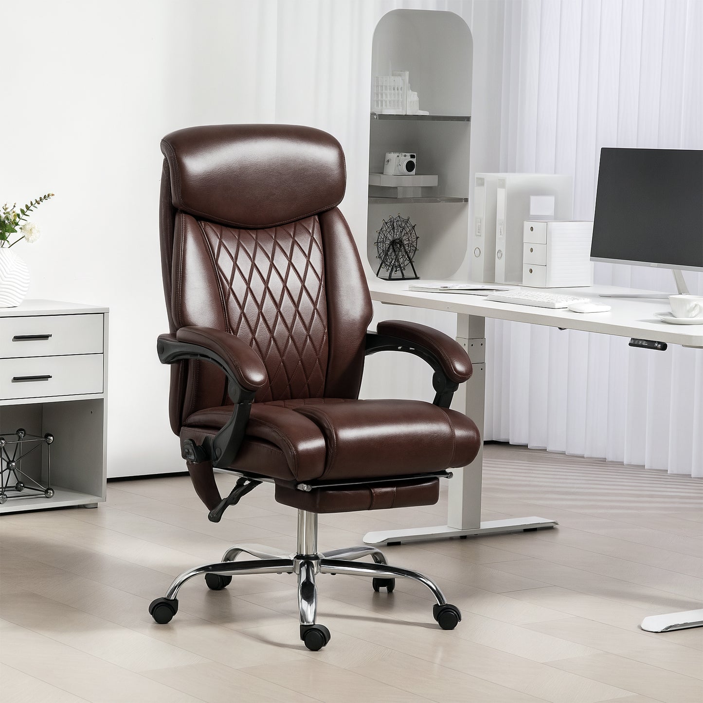 HOMCOM 6-Point Massage Ergonomic Office Chair with Reclining Footrest & Side Pocket