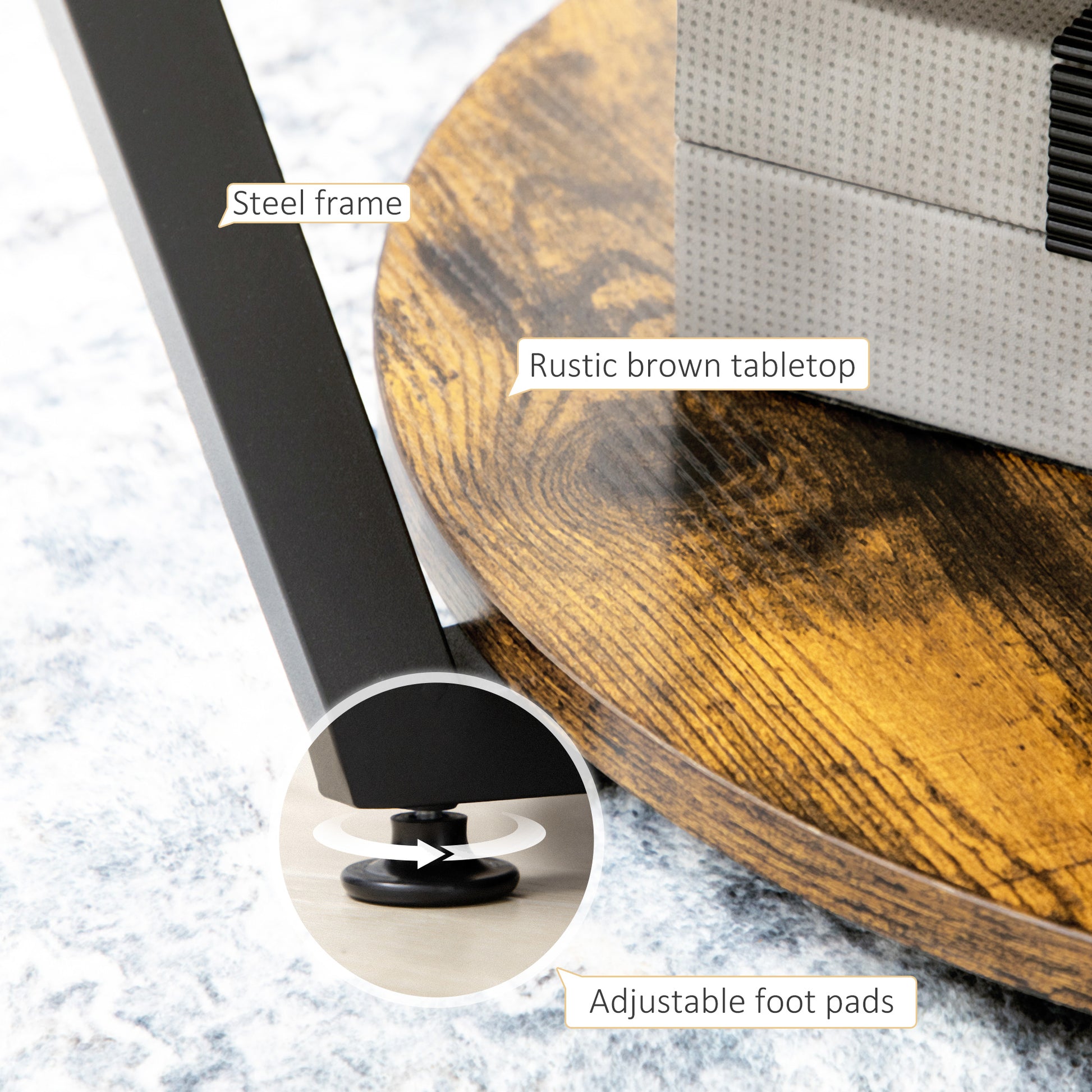 HOMCOM Round Industrial Coffee Table with Storage Shelf, Steel Frame, Rustic Brown