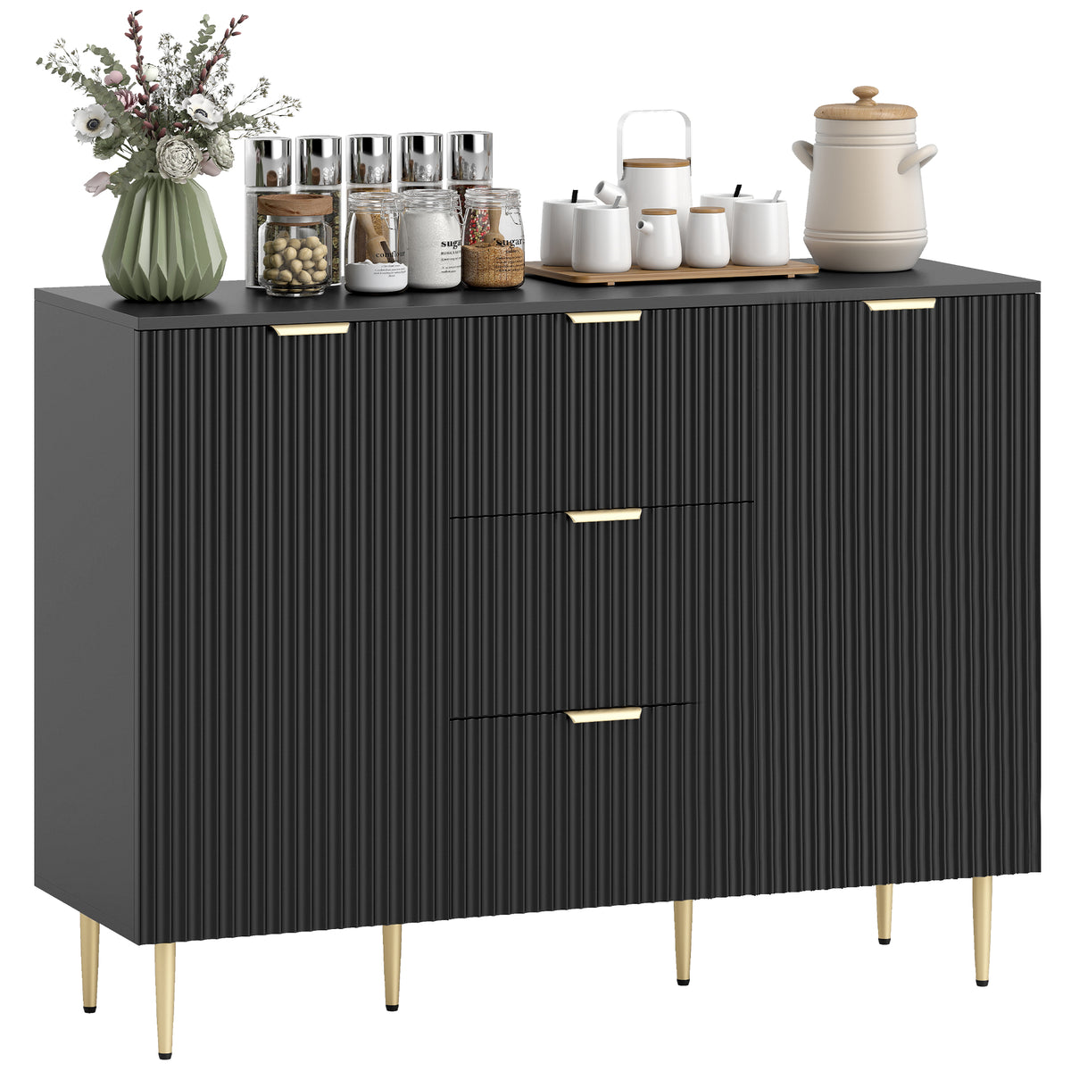 Sideboard Buffet Cabinet with 3 Drawers and Adjustable Shelves – 47"W x 35"H