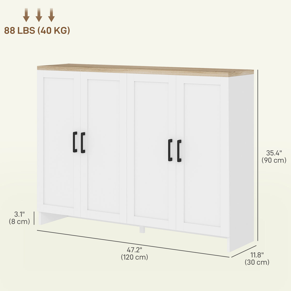 Modern Kitchen Storage Cabinet with 4 Doors Adjustable Shelves – 47"W x 35"H