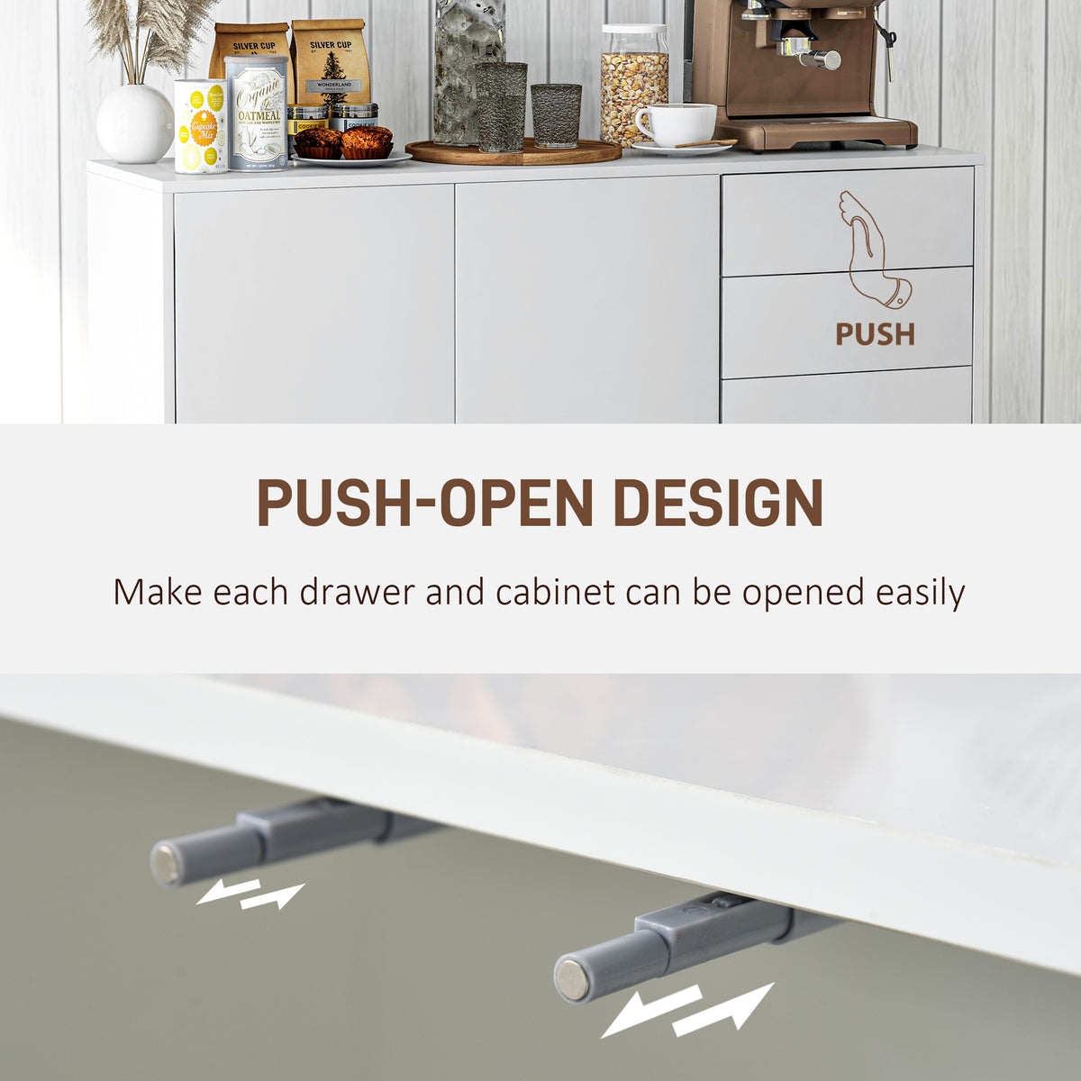Modern Coffee Bar with Push-Open Design and 2 Drawers – 46"W x 29"H