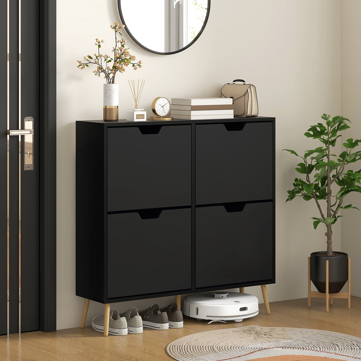 Shoe Storage Cabinet with 4 Flip Drawers and Adjustable Shelf – 37"W x 37"H
