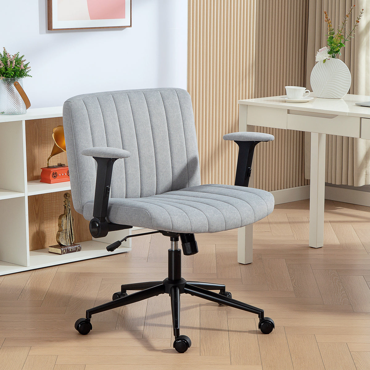 Criss Cross Chair with Flip-up Armrests, Wheels, Grey