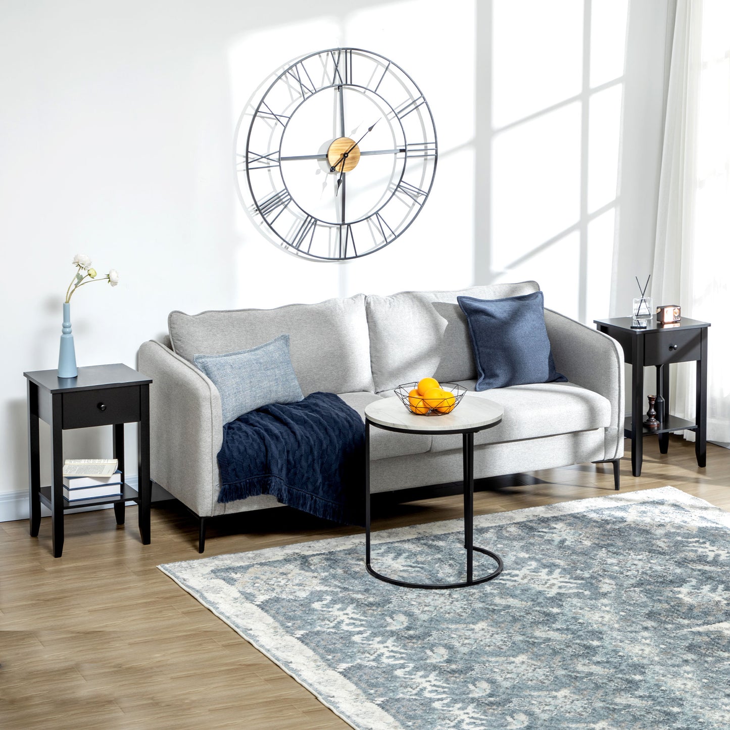 HOMCOM Modern Black 2-Tier Side Table with Drawer and Open Storage Shelf