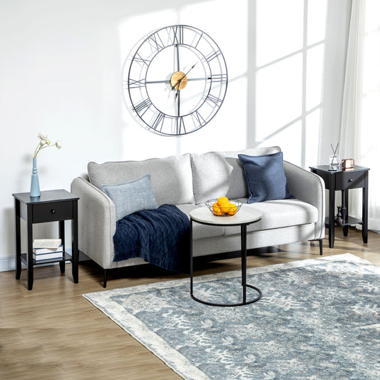 HOMCOM Modern Black 2-Tier Side Table with Drawer and Open Storage Shelf