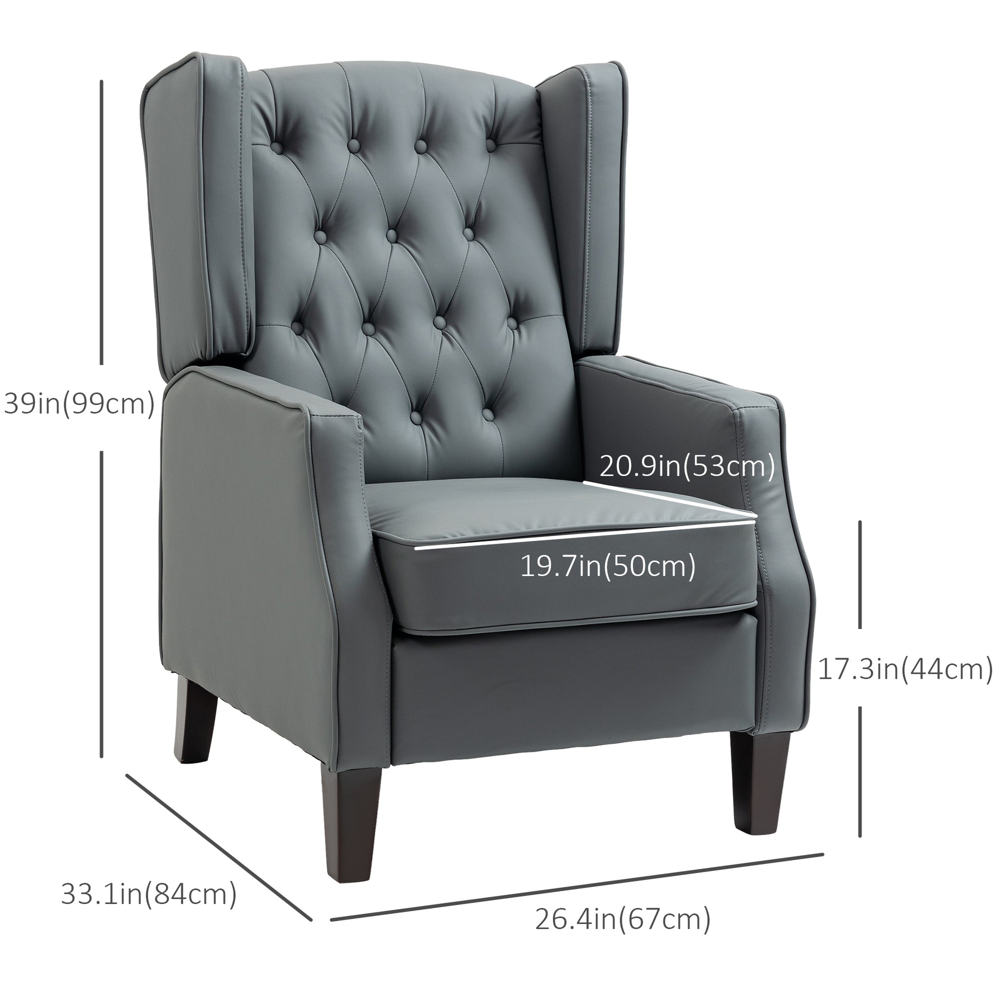 HOMCOM Modern Grey Faux Leather Armchair with Thick Padded Wingback Design