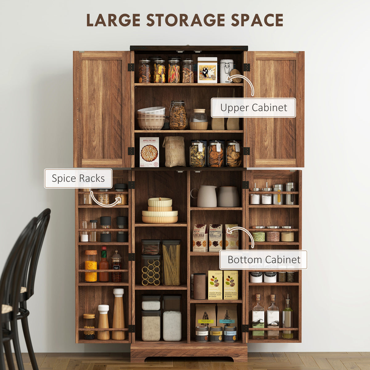 Tall Kitchen Pantry Cabinet with Spice Racks and Adjustable Shelves – 24"W x 64"H