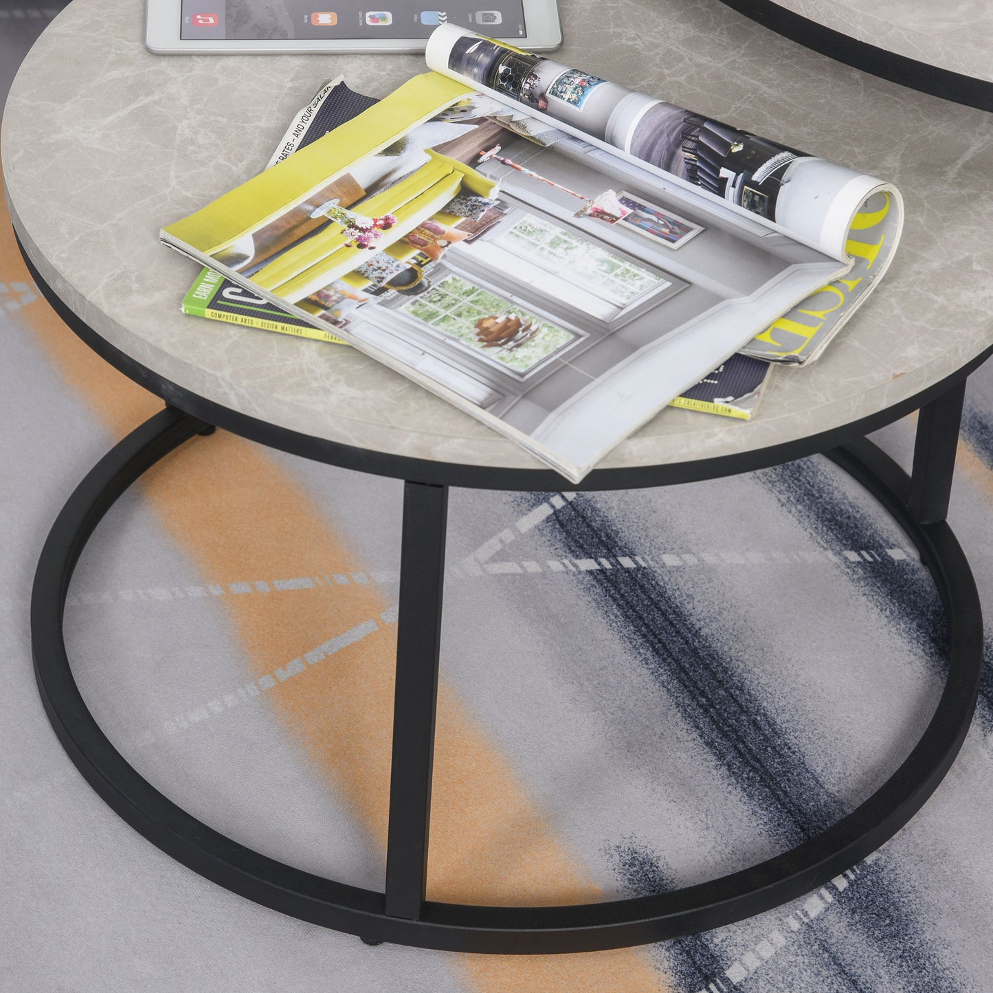 HOMCOM Modern 2-Piece Nesting Coffee Table Set, Round Cement Grey Living Room