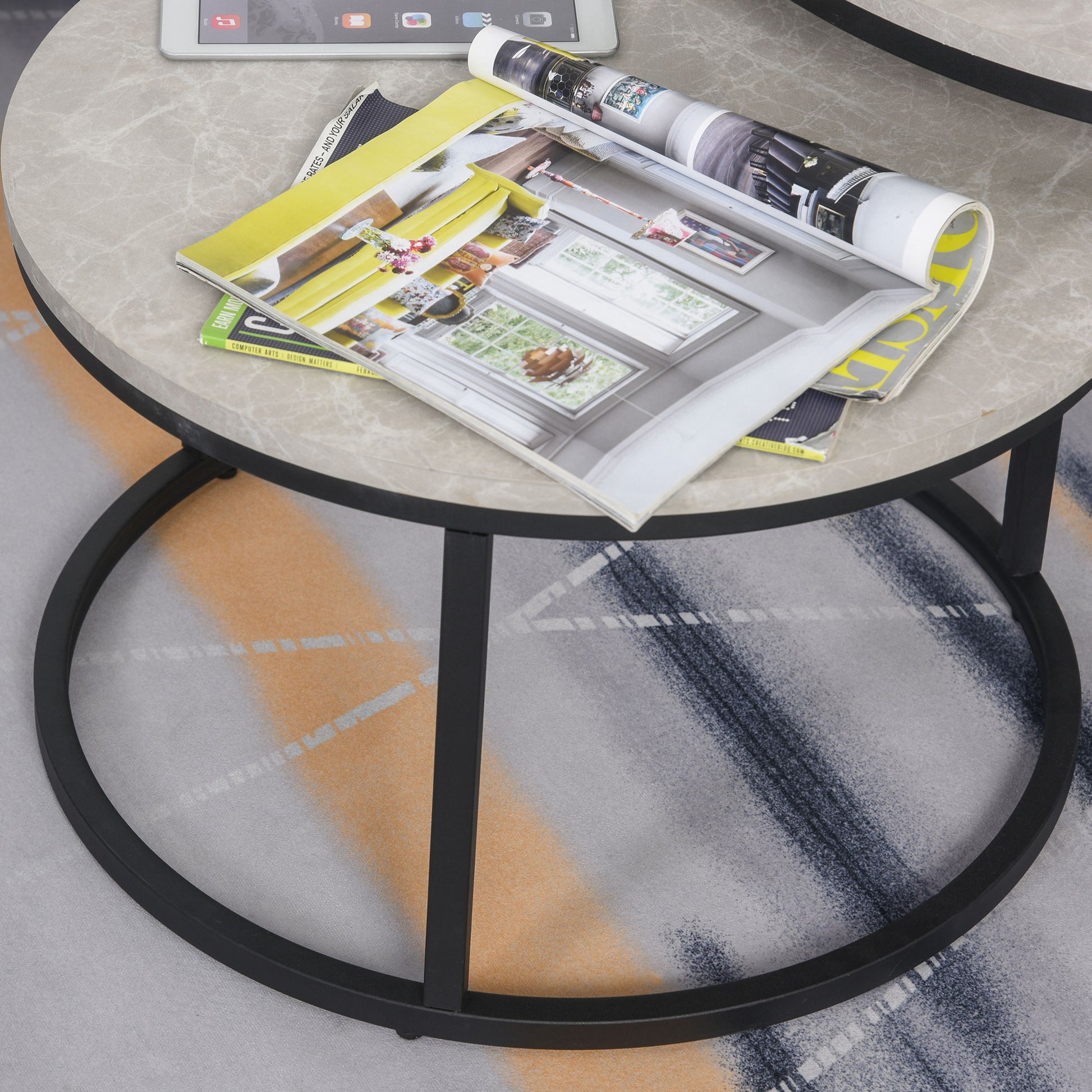 HOMCOM Modern 2-Piece Nesting Coffee Table Set, Round Cement Grey Living Room