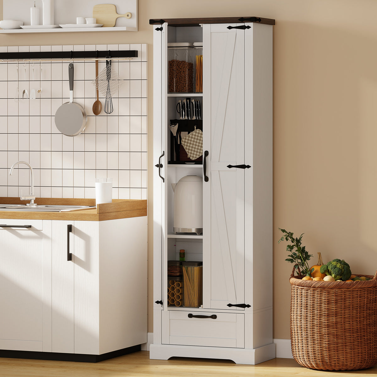 Kitchen Storage Cabinet with Adjustable Shelves – 24"W x 71"H