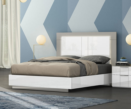 Modern Harvey Queen Bed: LED Headboard, White Gloss & Grey Matte Finish