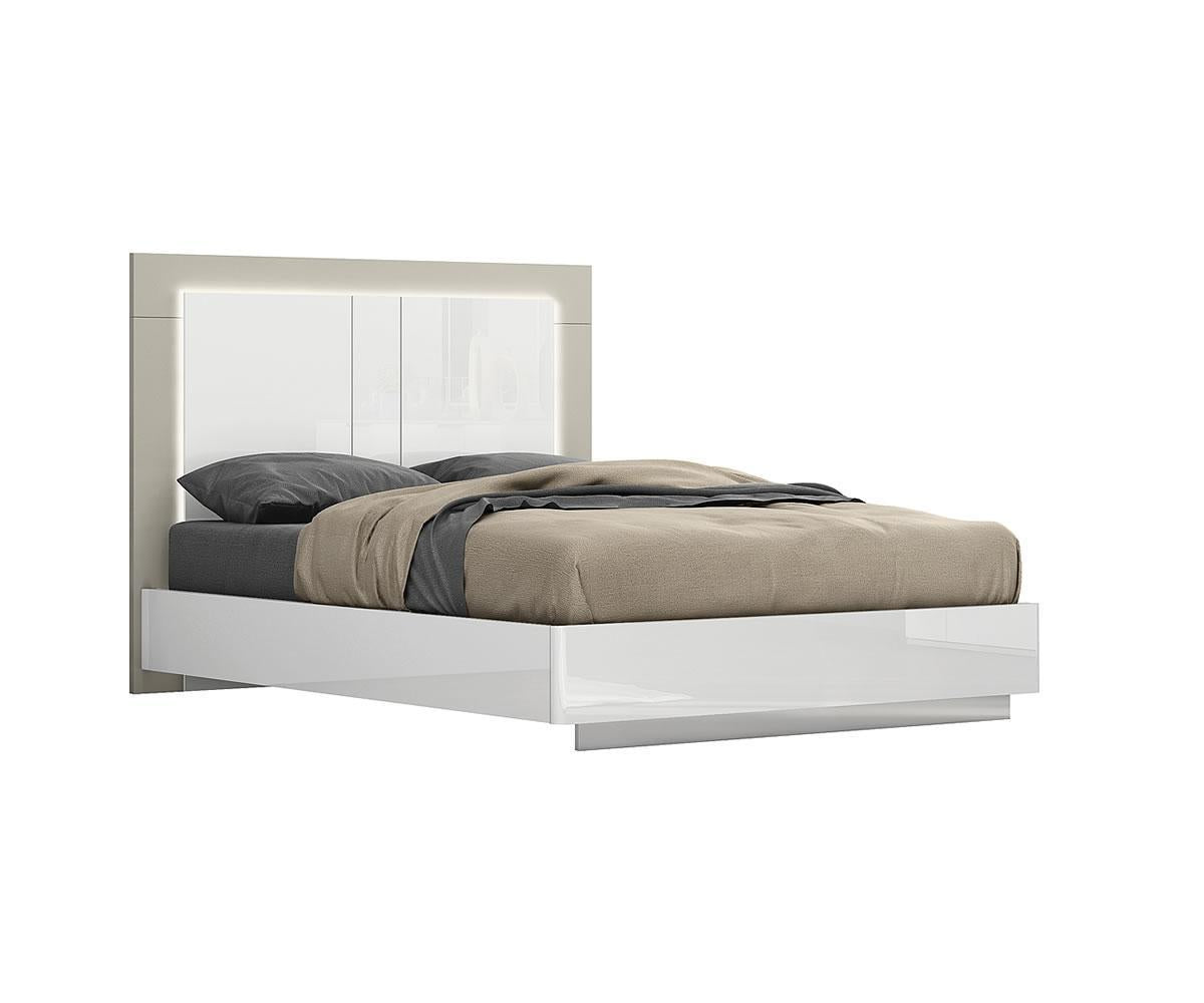 Modern Harvey Queen Bed: LED Headboard, White Gloss & Grey Matte Finish