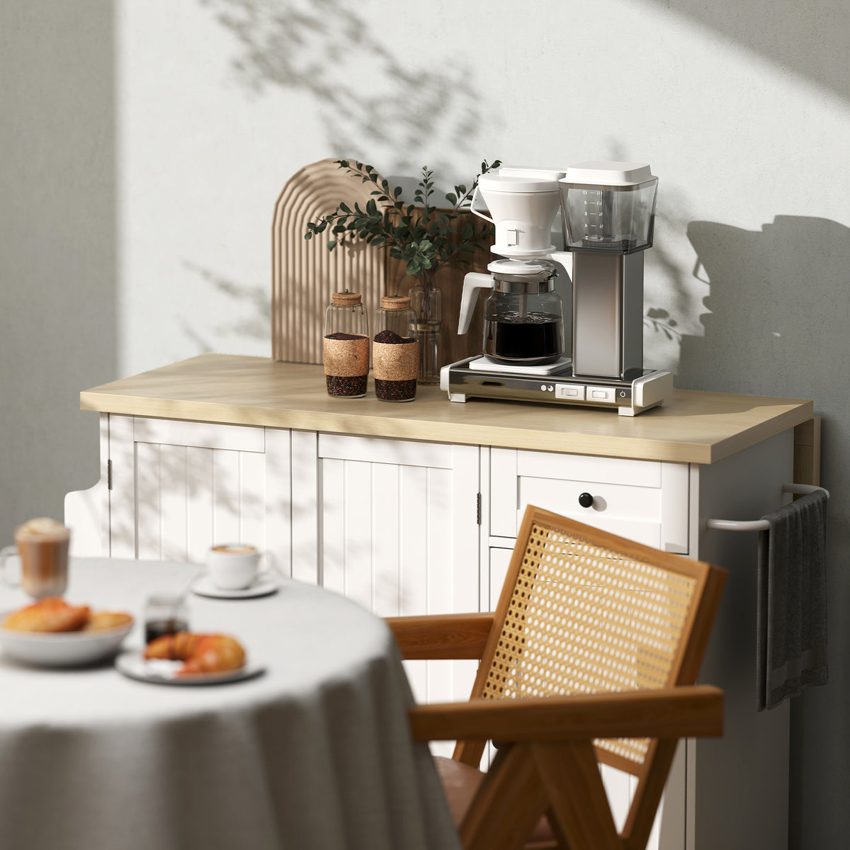 Rolling Kitchen Island Table with Drop Leaf – 49"W x 36"H