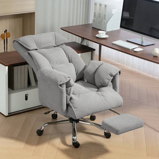 High Back Office Chair, Reclining Desk Chair with Footrest, Swivel Base, Light Grey