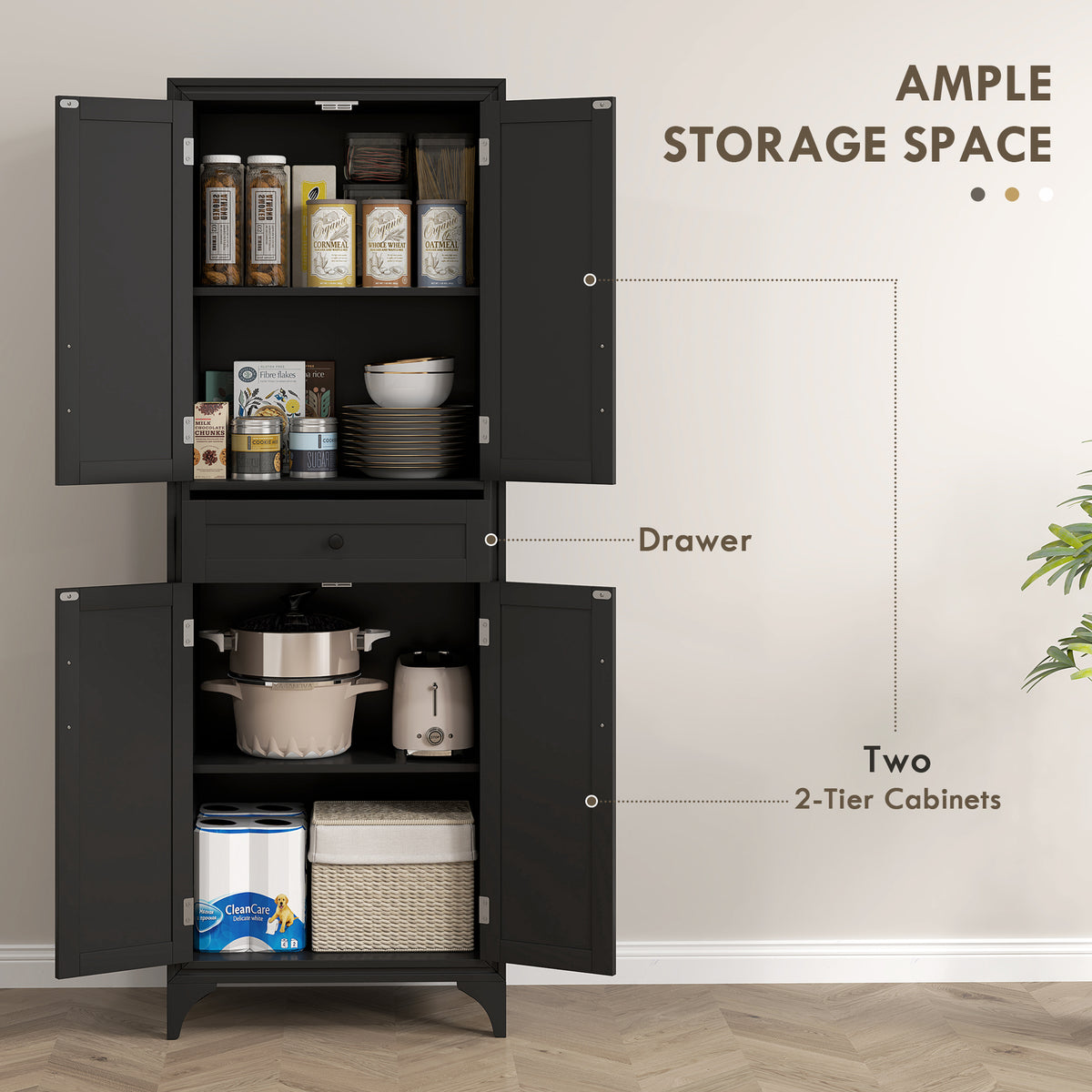 Kitchen Pantry Cabinet with 2 Shelves – 24"W x 67"H