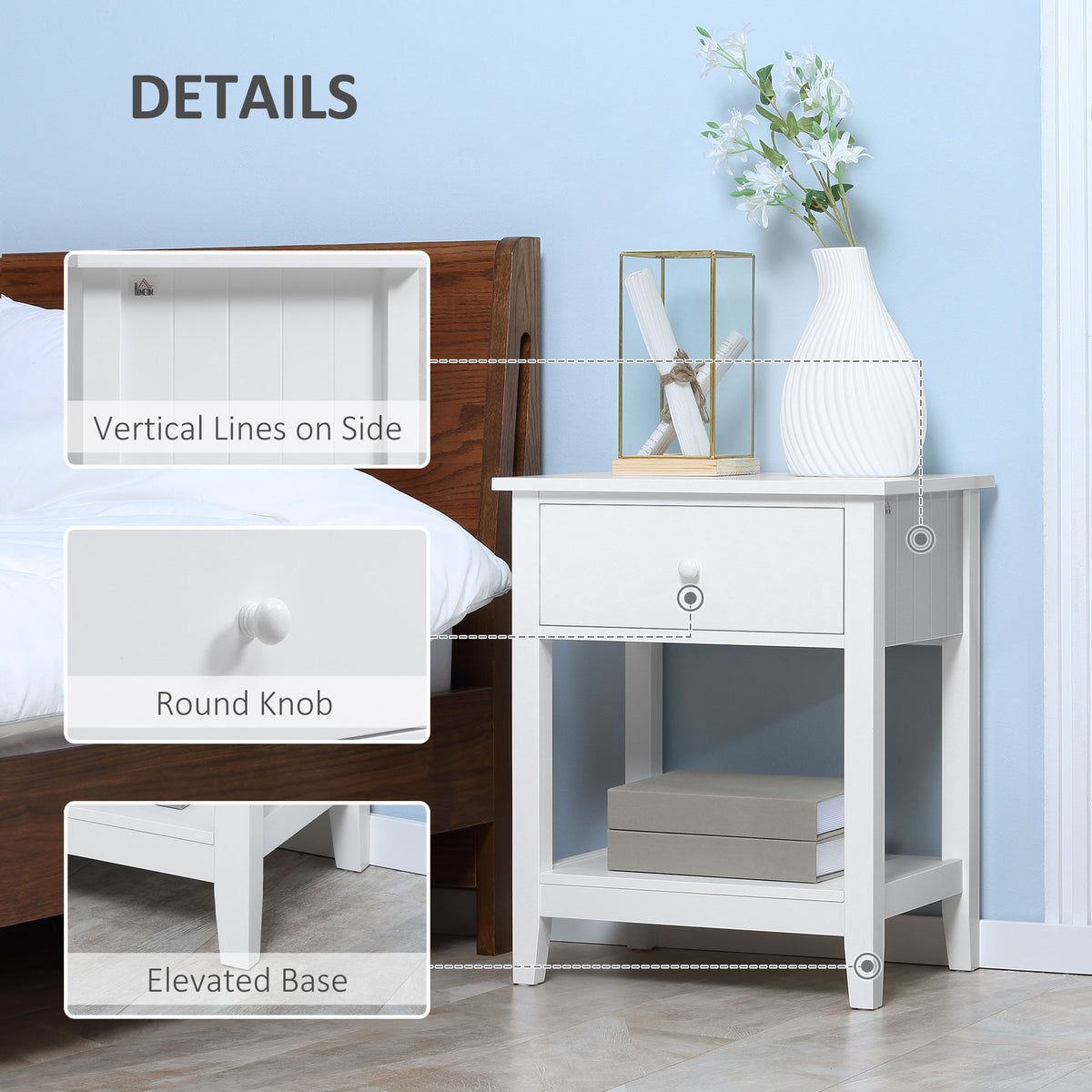 Nightstand with Drawer and Storage Shelf – 20"W x 24"H